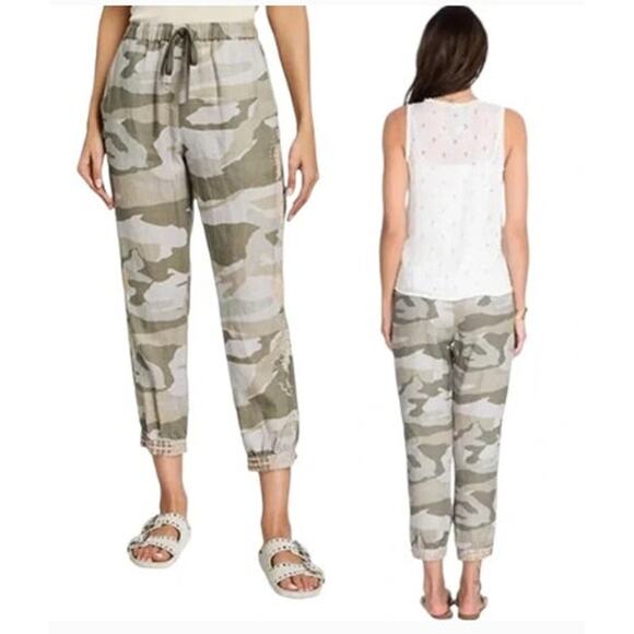 Johnny Was Pants - Johnny Was Sidra Camo Print‎ Embroidered Women's Linen Jogger Pants Size XS